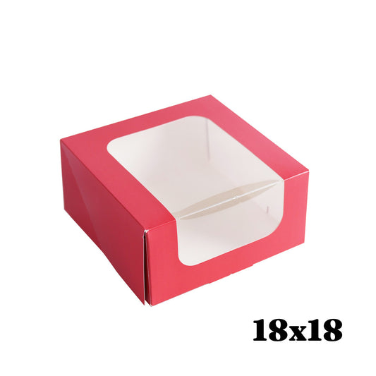 18x18x8 Opakowanie cukiernicze z okienkiem malinowe czerwone Tortino