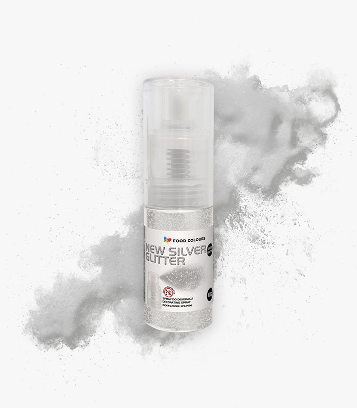Barwnik spożywczy w sprayu NEW SILVER GLITTER Pump Spray 5g