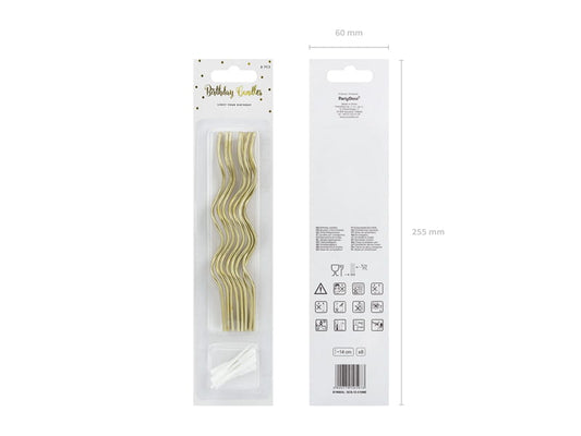 Świeczki urodzinowe zakręcone, złote,14cm: 8szt.