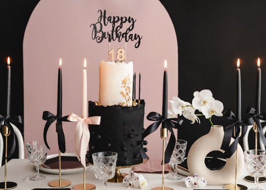 Topper na tort Happy Birthday, czarny, 22.5 cm