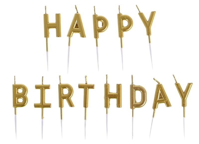 Świeczki urodzinowe Happy Birthday, 2.5 cm, złoty 1 op./13 szt.