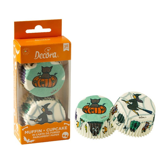 Papilotki Papierowe HALLOWEEN 50x32mm DECORA 36 szt wiedźma kot pająk