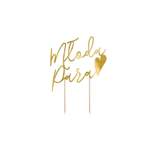 TOPPER NA TORT MŁODA PARA, ZŁOTY
